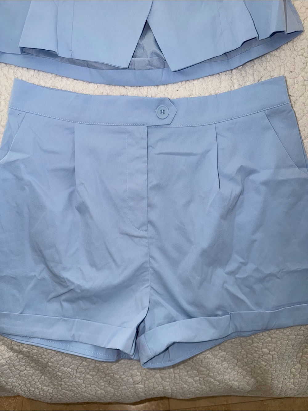 Sleeveless V-Neck Button Vest and Shorts Set - Light Blue - Picture 4 of 8